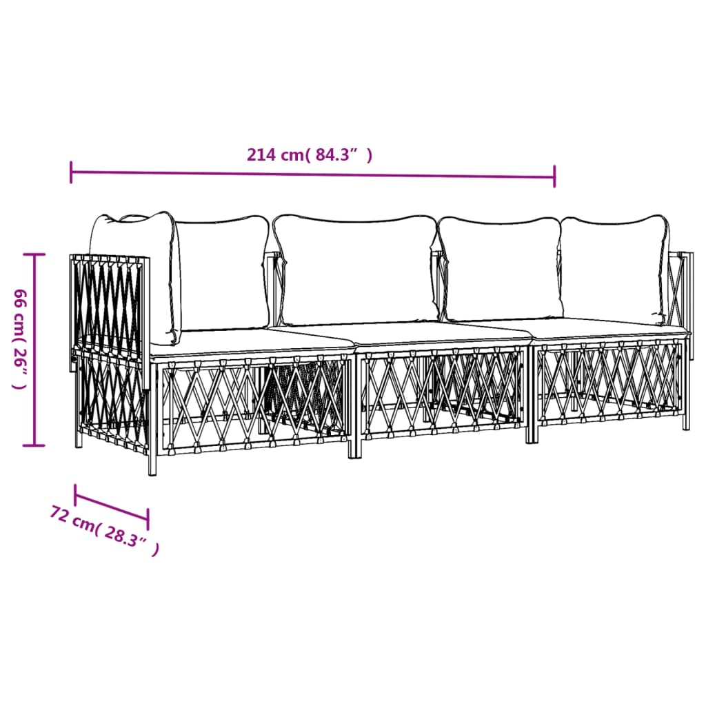 3-Delige Loungeset Met Kussens Staal Wit 2x hoek + midden