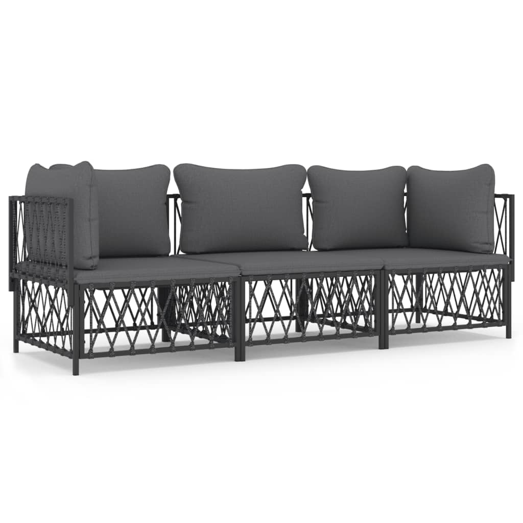 3-Delige Loungeset Met Kussens Staal Kleurig 1