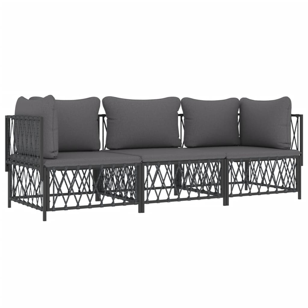 3-Delige Loungeset Met Kussens Staal Kleurig 1