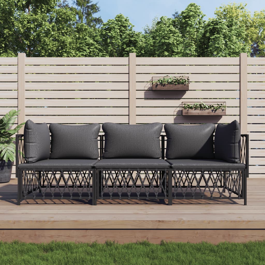 3-Delige Loungeset Met Kussens Staal Kleurig 1