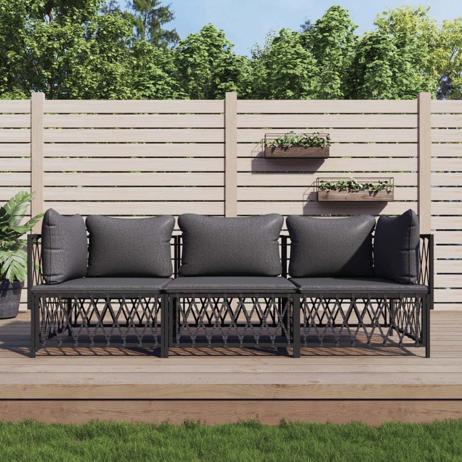 3-Delige Loungeset Met Kussens Staal Kleurig 1