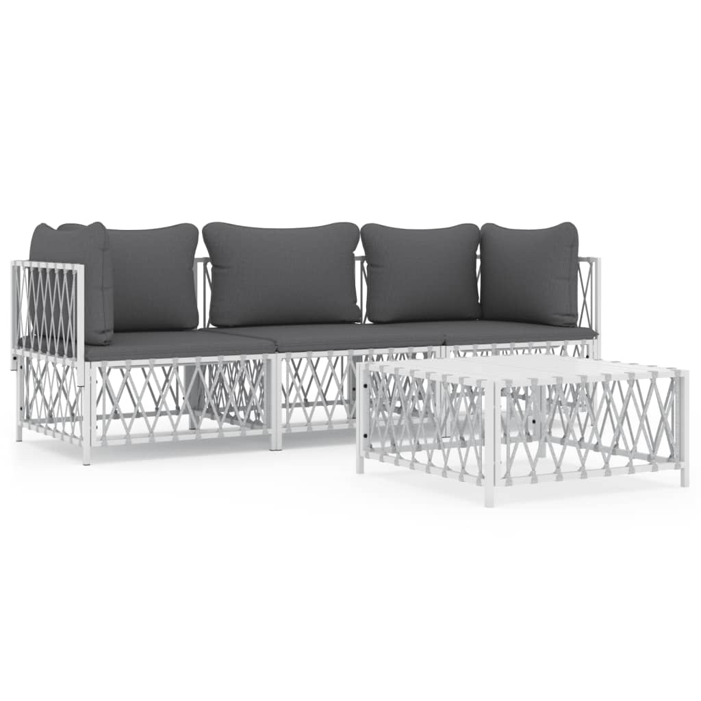4-Delige Loungeset Met Kussens Staal Wit 2x hoek + midden + Tafel