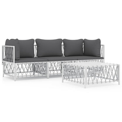4-Delige Loungeset Met Kussens Staal Wit 2x hoek + midden + Tafel