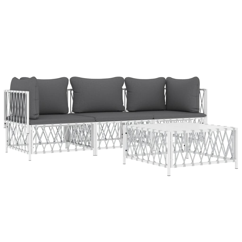 4-Delige Loungeset Met Kussens Staal Wit 2x hoek + midden + Tafel
