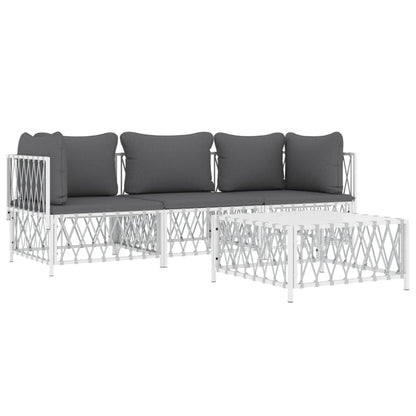 4-Delige Loungeset Met Kussens Staal Wit 2x hoek + midden + Tafel