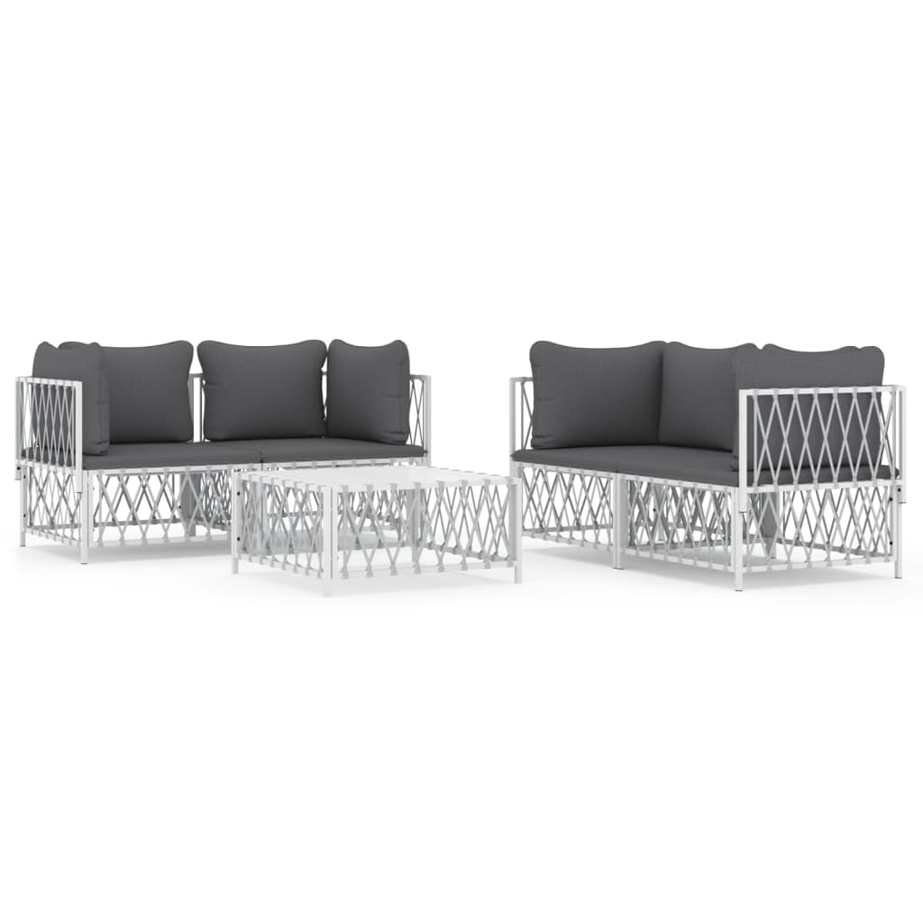 5-Delige Loungeset Met Kussens Staal Wit 4x hoek + Tafel