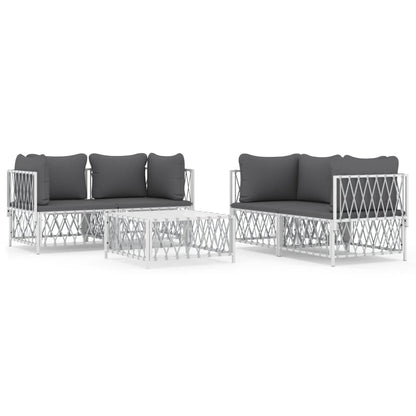 5-Delige Loungeset Met Kussens Staal Wit 4x hoek + Tafel