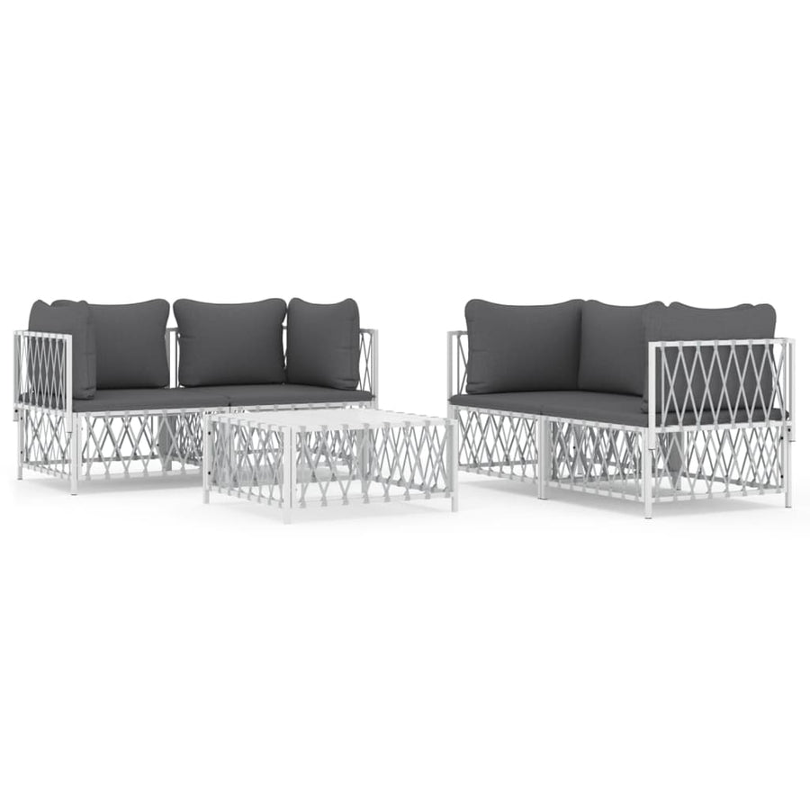 5-Delige Loungeset Met Kussens Staal Wit 4x hoek + Tafel