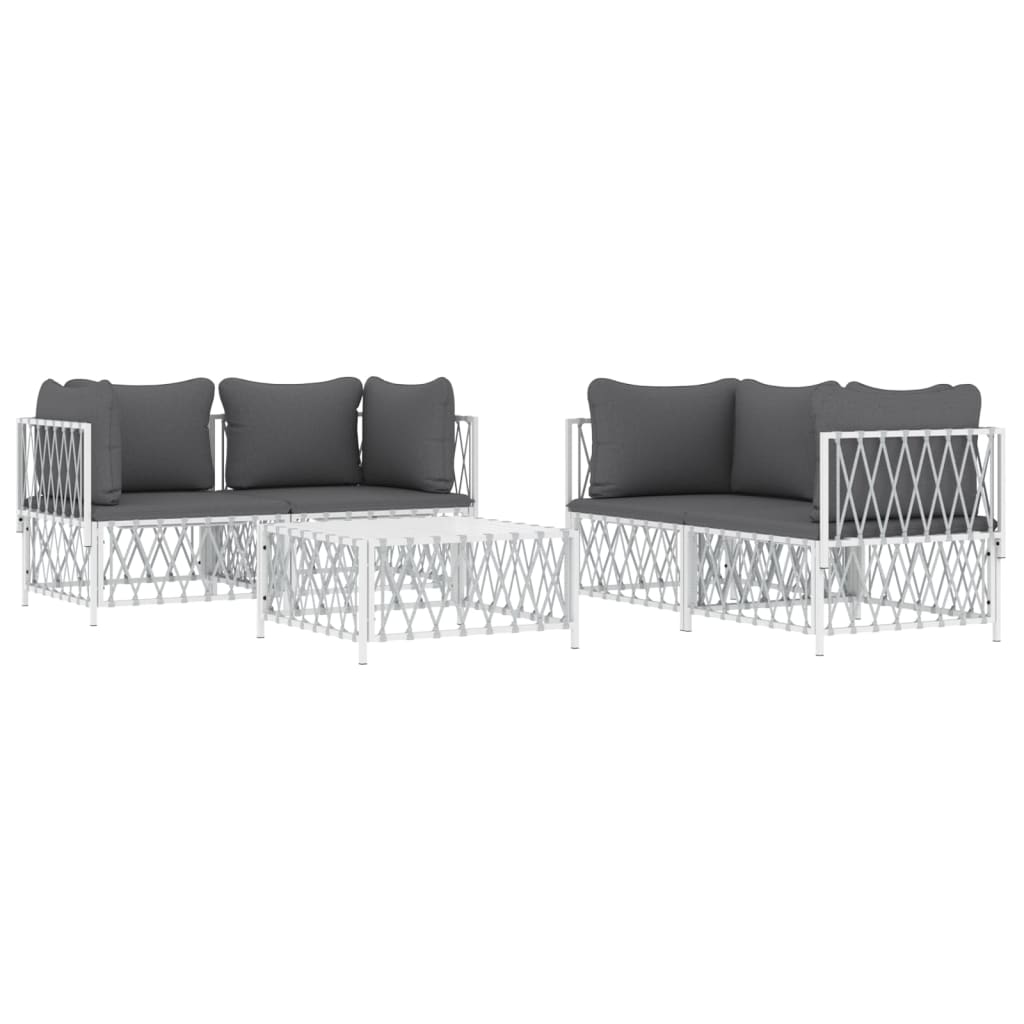5-Delige Loungeset Met Kussens Staal Wit 4x hoek + Tafel