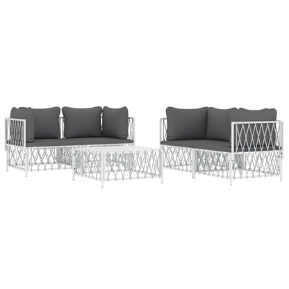 5-Delige Loungeset Met Kussens Staal Wit 4x hoek + Tafel