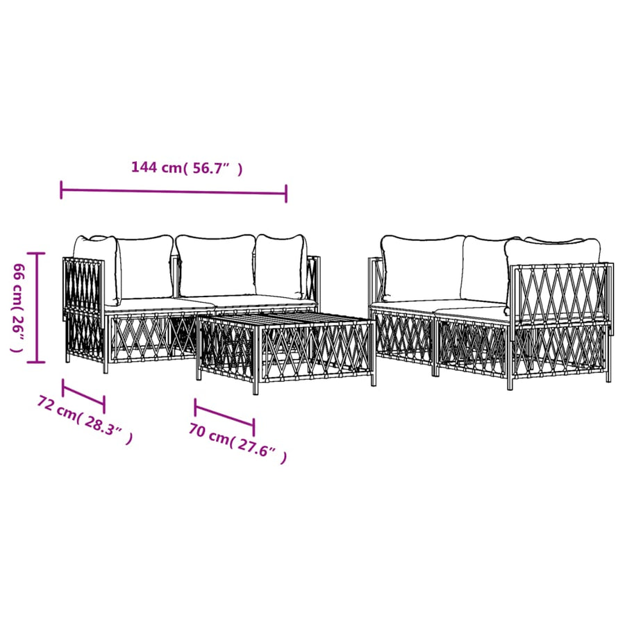 5-Delige Loungeset Met Kussens Staal Wit 4x hoek + Tafel