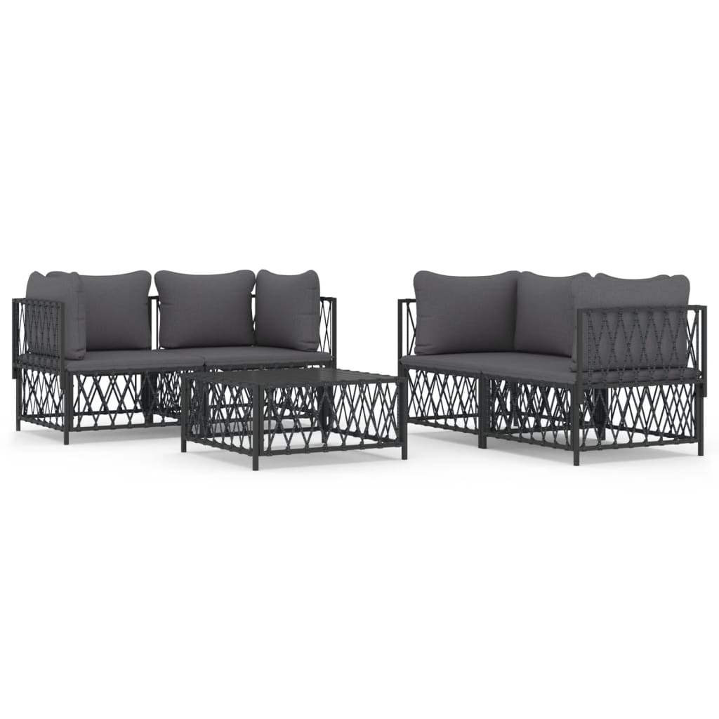 5-Delige Loungeset Met Kussens Staal Kleurig Antraciet 4x hoek + Tafel