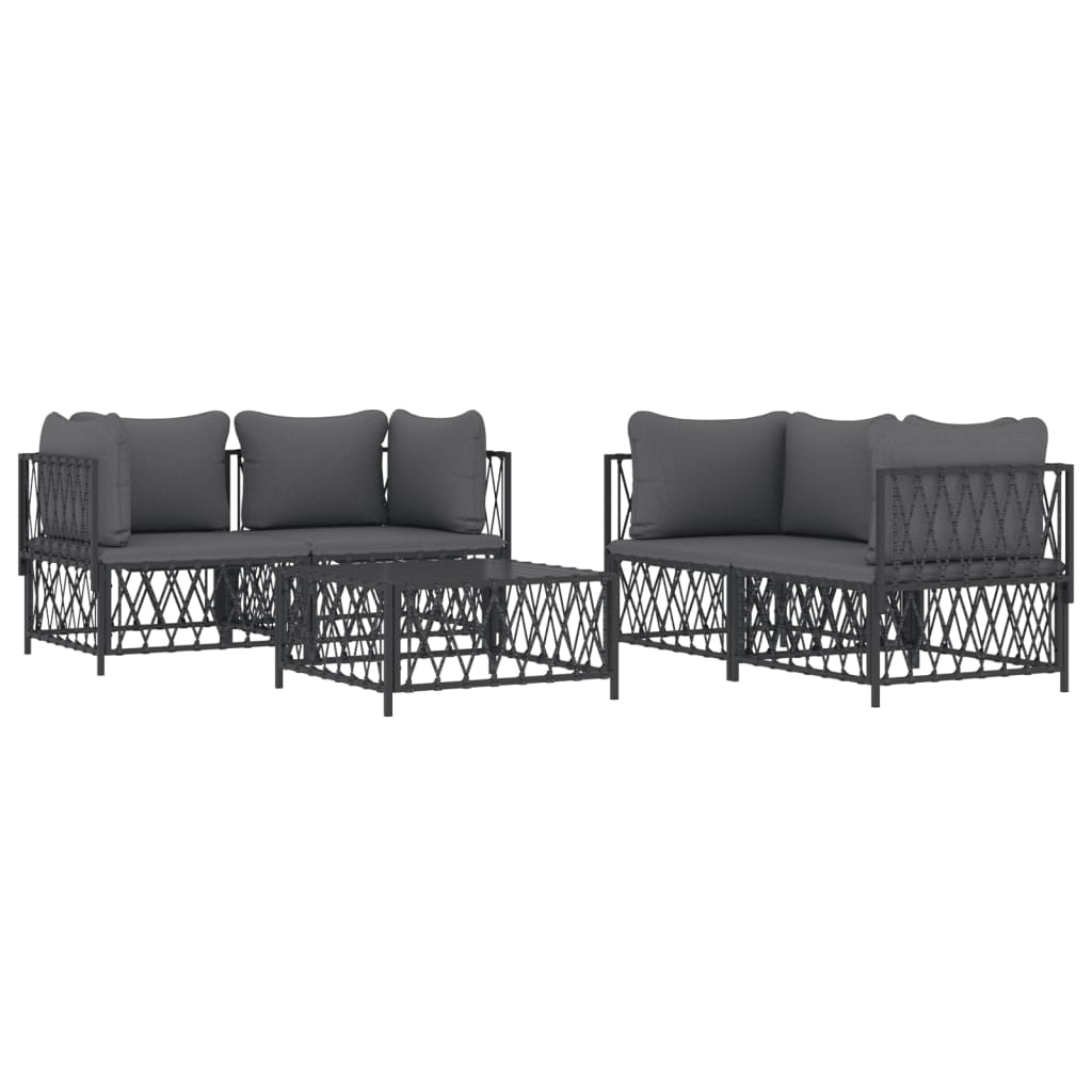 5-Delige Loungeset Met Kussens Staal Kleurig Antraciet 4x hoek + Tafel