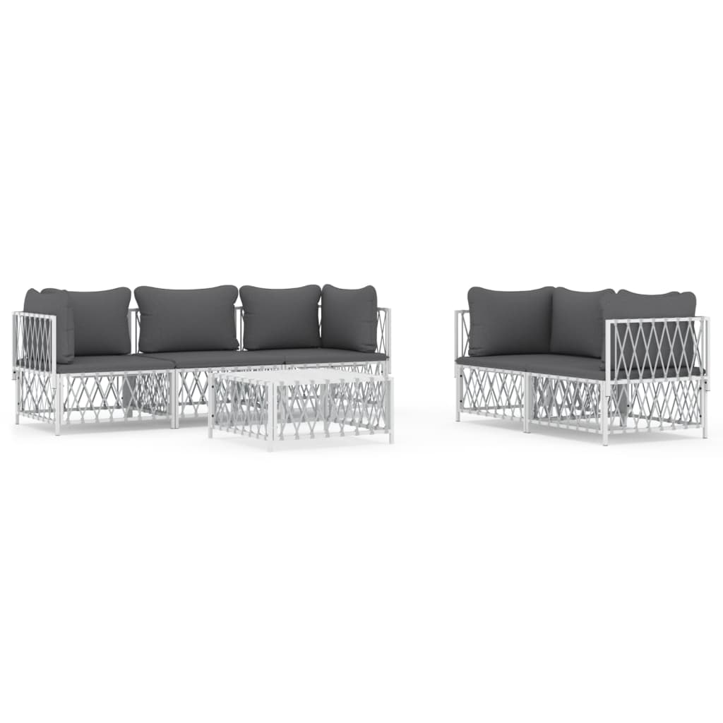 6-Delige Loungeset Met Kussens Staal Wit 4x hoek + midden + Tafel