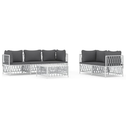 6-Delige Loungeset Met Kussens Staal Wit 4x hoek + midden + Tafel