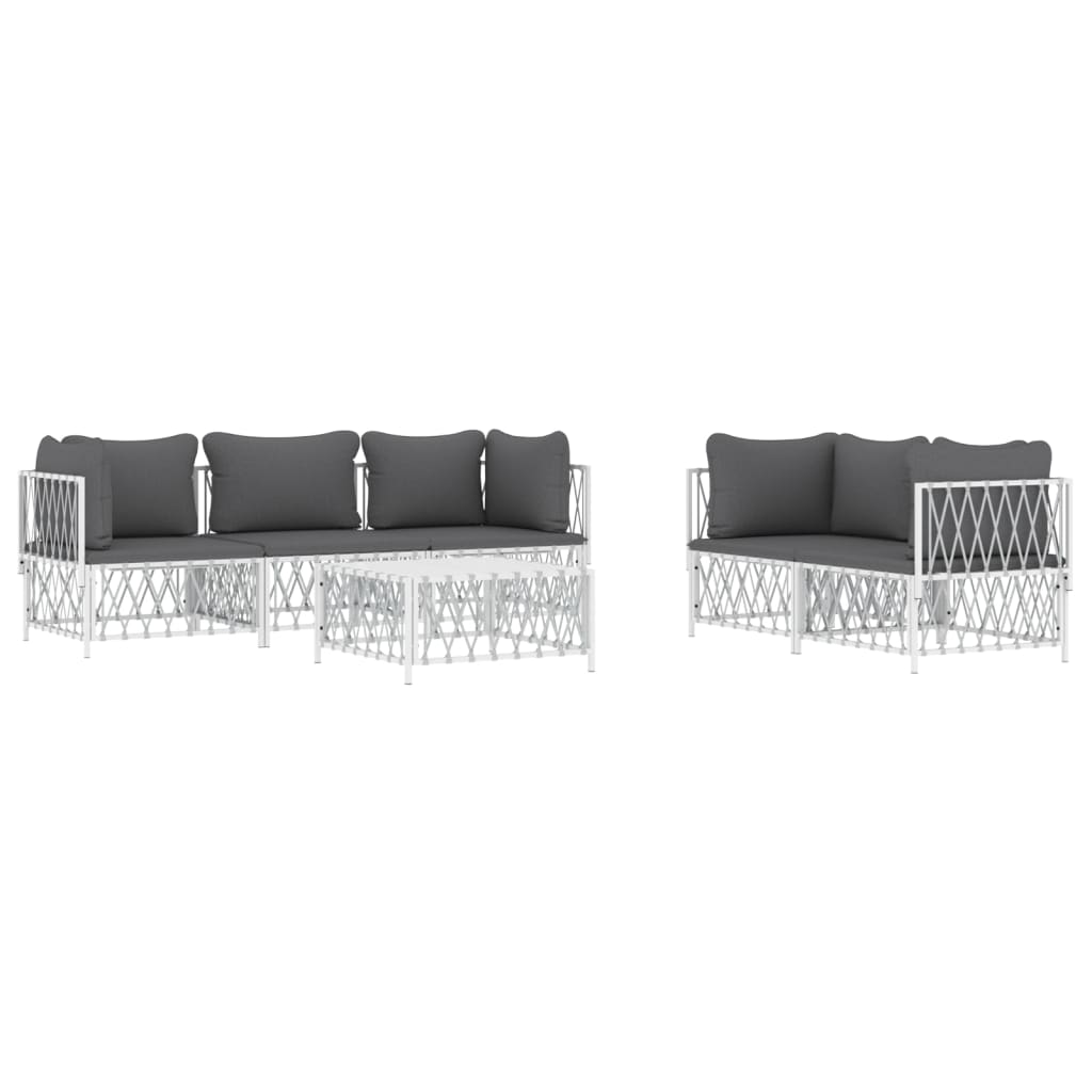 6-Delige Loungeset Met Kussens Staal Wit 4x hoek + midden + Tafel