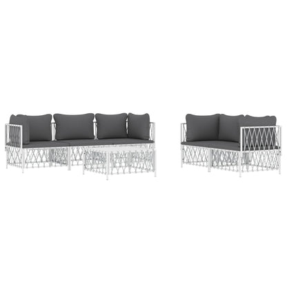 6-Delige Loungeset Met Kussens Staal Wit 4x hoek + midden + Tafel