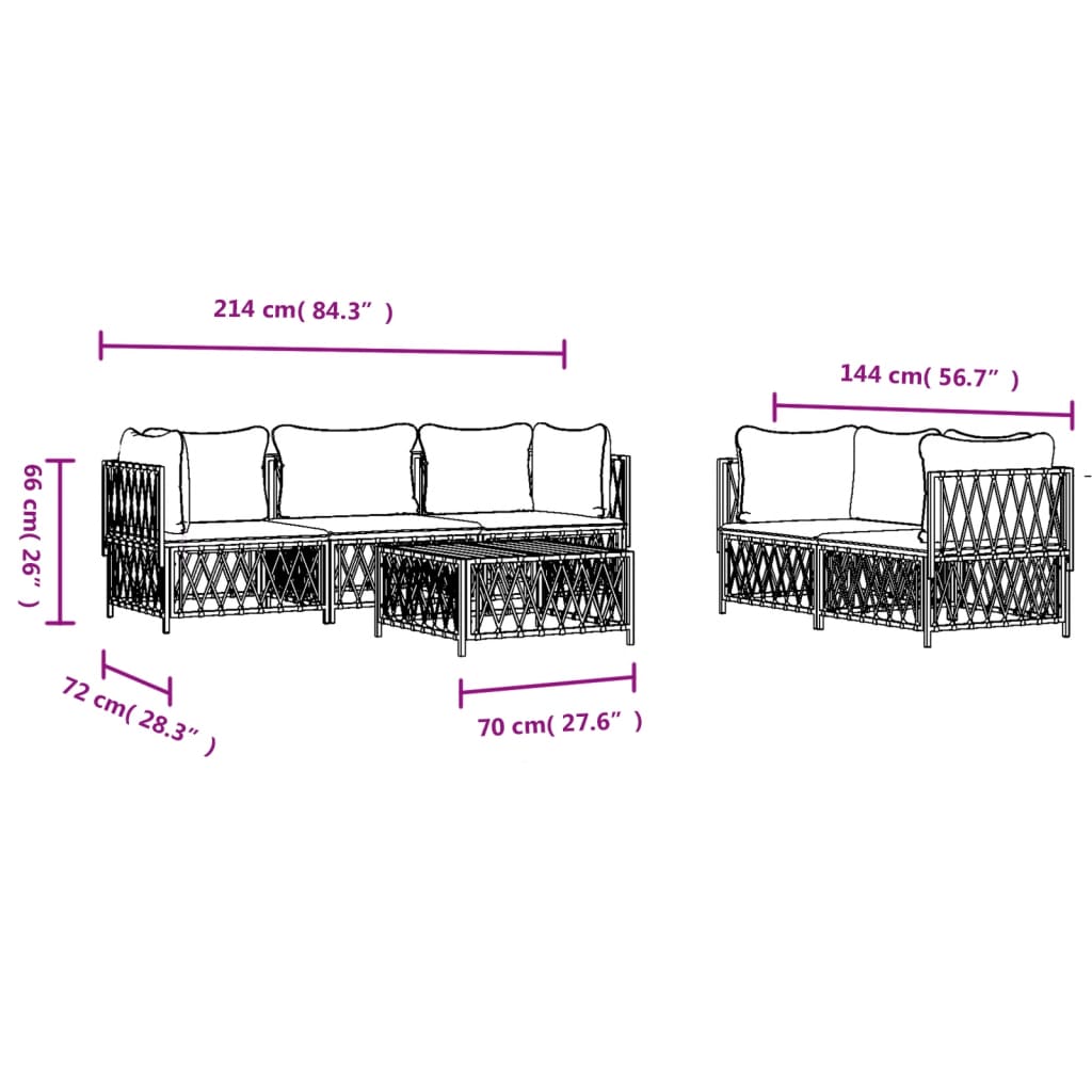 6-Delige Loungeset Met Kussens Staal Wit 4x hoek + midden + Tafel