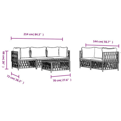 6-Delige Loungeset Met Kussens Staal Wit 4x hoek + midden + Tafel