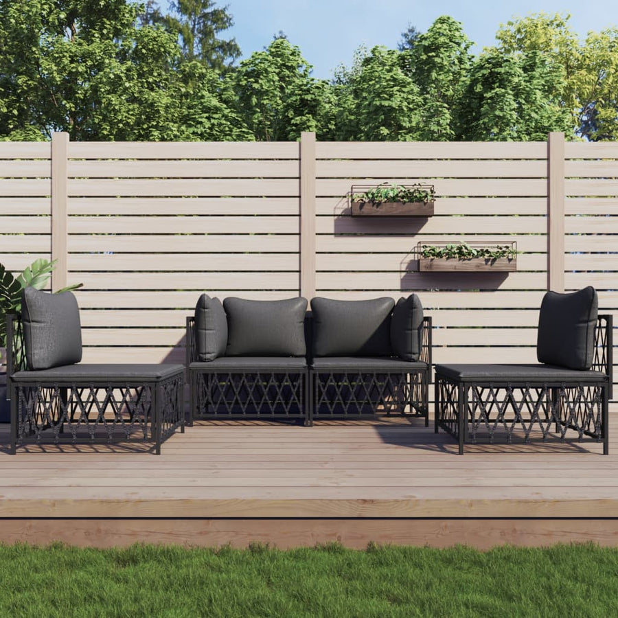 4-Delige Loungeset Met Kussens Staal Kleurig 1