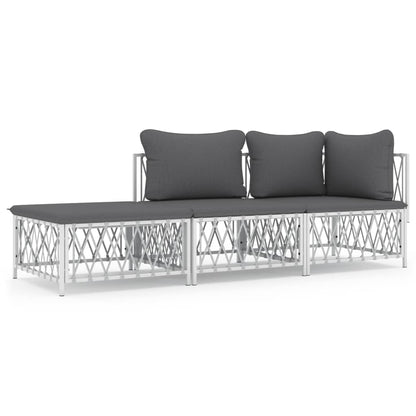 3-Delige Loungeset Met Kussens Staal Wit hoek + midden + voetensteun