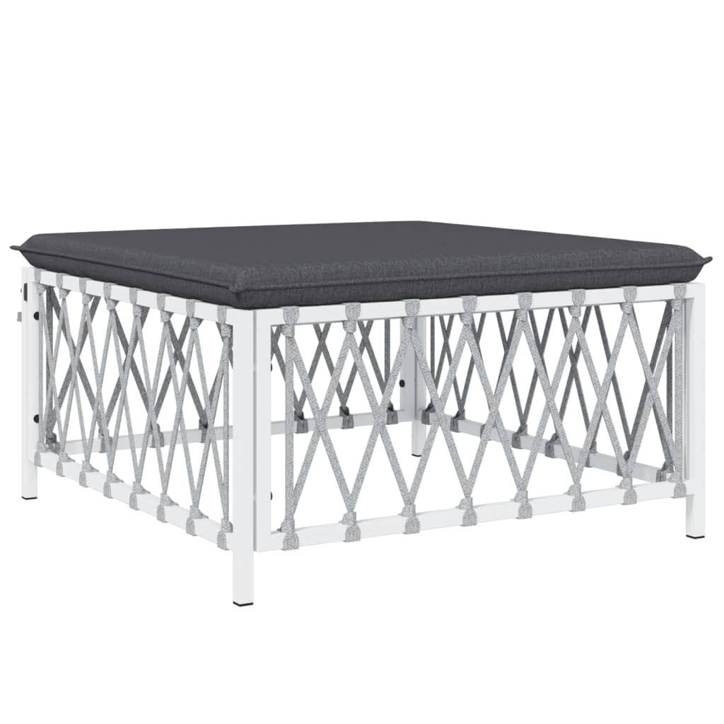 3-Delige Loungeset Met Kussens Staal Wit hoek + midden + voetensteun