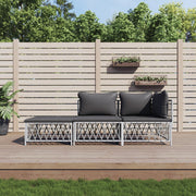 Loungeset 3-delig staal wit met kussens