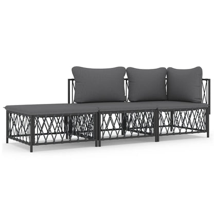 3-Delige Loungeset Met Kussens Staal Kleurig 1