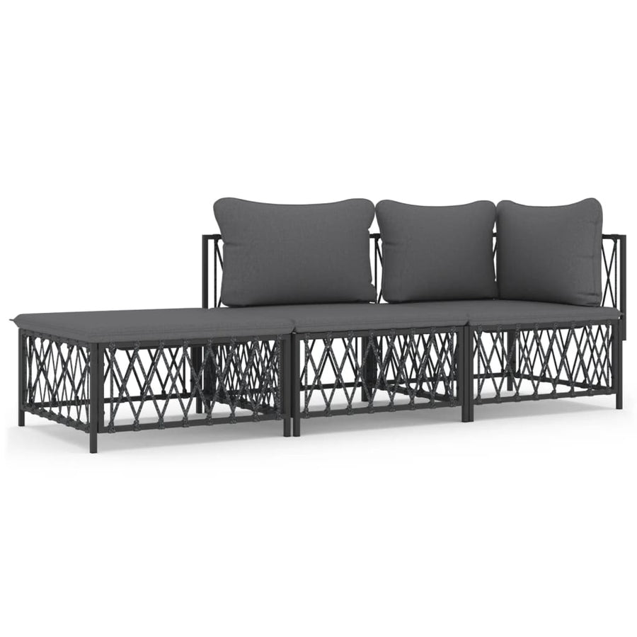 3-Delige Loungeset Met Kussens Staal Kleurig 1
