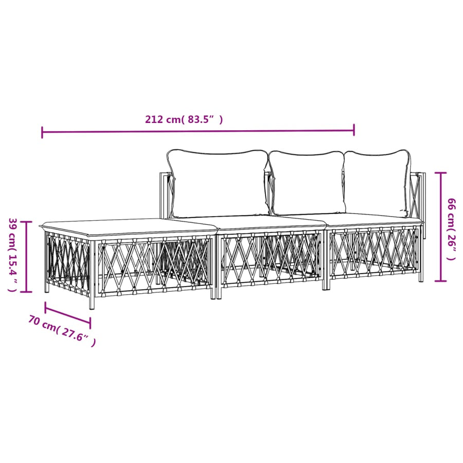 3-Delige Loungeset Met Kussens Staal Kleurig 1