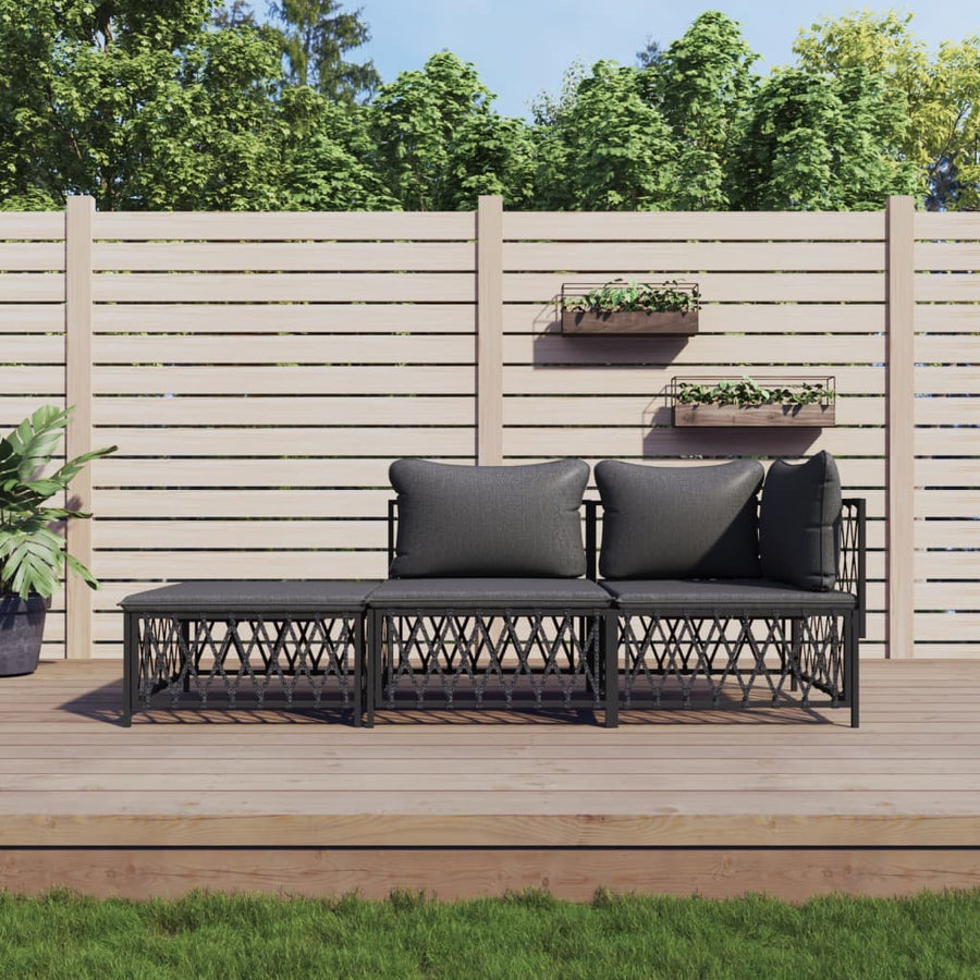 3-Delige Loungeset Met Kussens Staal Kleurig 1