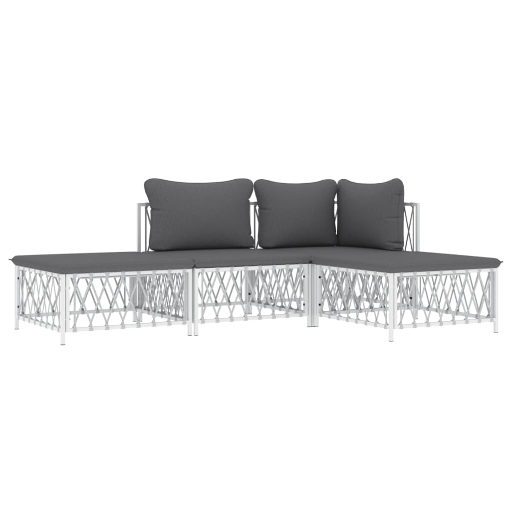 4-Delige Loungeset Met Kussens Staal Wit hoek + midden + 2x voetensteun