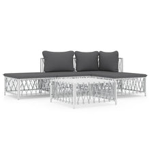 5-Delige Loungeset Met Kussens Staal Wit hoek + midden + 2x voetensteun + Tafel