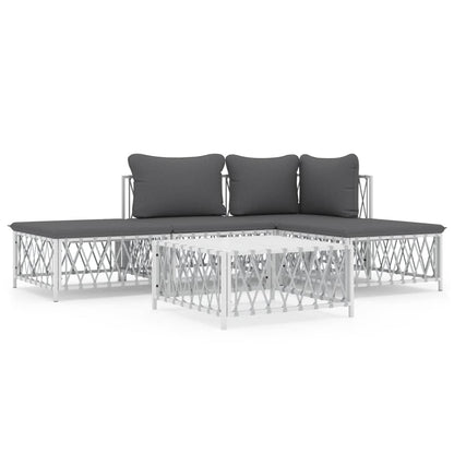 5-Delige Loungeset Met Kussens Staal Wit hoek + midden + 2x voetensteun + Tafel