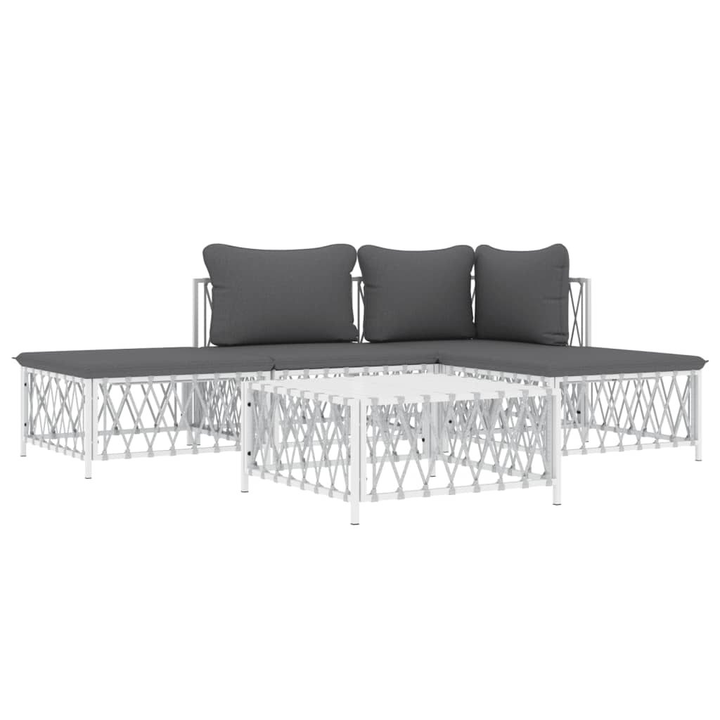 5-Delige Loungeset Met Kussens Staal Wit hoek + midden + 2x voetensteun + Tafel