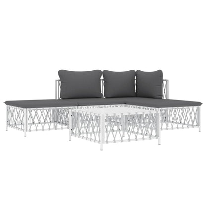 5-Delige Loungeset Met Kussens Staal Wit hoek + midden + 2x voetensteun + Tafel