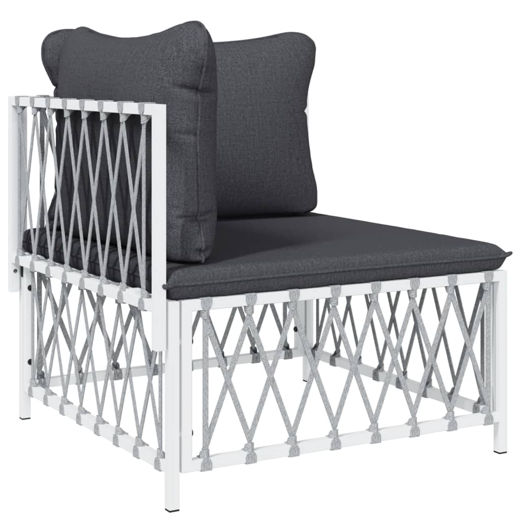 5-Delige Loungeset Met Kussens Staal Wit hoek + midden + 2x voetensteun + Tafel