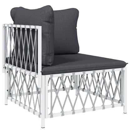 5-Delige Loungeset Met Kussens Staal Wit hoek + midden + 2x voetensteun + Tafel