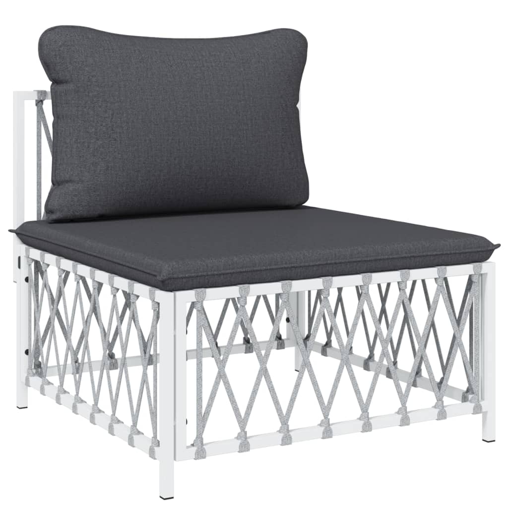 5-Delige Loungeset Met Kussens Staal Wit hoek + midden + 2x voetensteun + Tafel