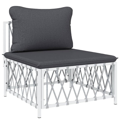 5-Delige Loungeset Met Kussens Staal Wit hoek + midden + 2x voetensteun + Tafel