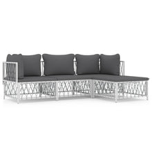 4-Delige Loungeset Met Kussens Staal Wit 2x hoek + midden + voetensteun