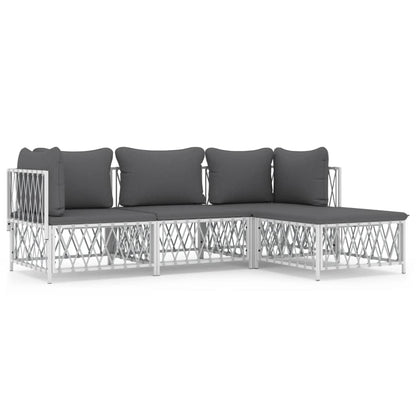 4-Delige Loungeset Met Kussens Staal Wit 2x hoek + midden + voetensteun
