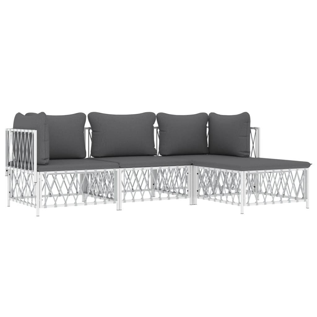 4-Delige Loungeset Met Kussens Staal Wit 2x hoek + midden + voetensteun