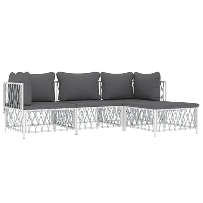 4-Delige Loungeset Met Kussens Staal Wit 2x hoek + midden + voetensteun