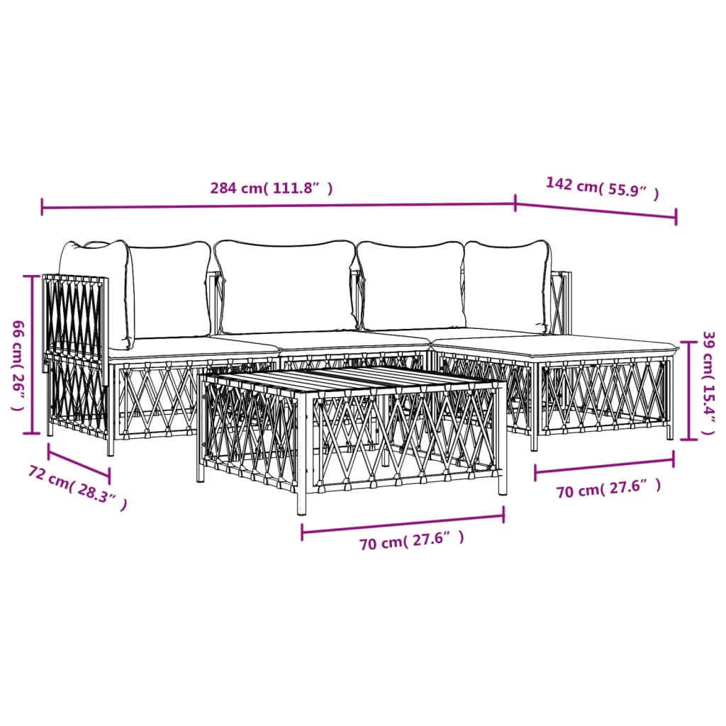 4-Delige Loungeset Met Kussens Staal Wit 2x hoek + midden + voetensteun