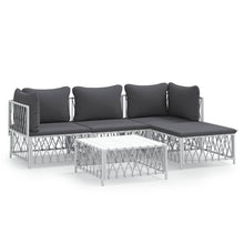 5-Delige Loungeset Met Kussens Staal Wit 2x hoek + midden + voetensteun + Tafel