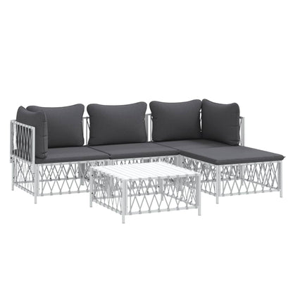 5-Delige Loungeset Met Kussens Staal Wit 2x hoek + midden + voetensteun + Tafel