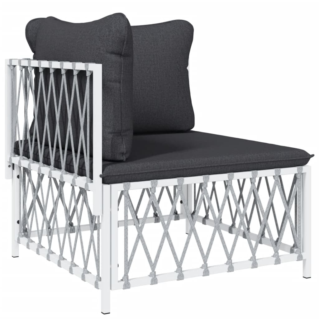5-Delige Loungeset Met Kussens Staal Wit 2x hoek + midden + voetensteun + Tafel