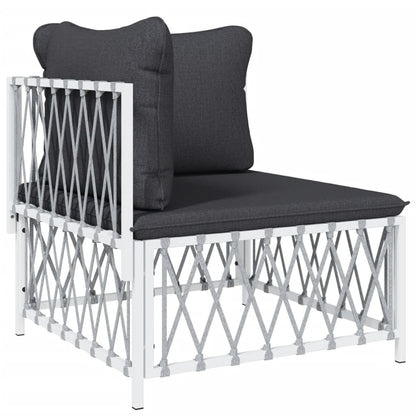 5-Delige Loungeset Met Kussens Staal Wit 2x hoek + midden + voetensteun + Tafel