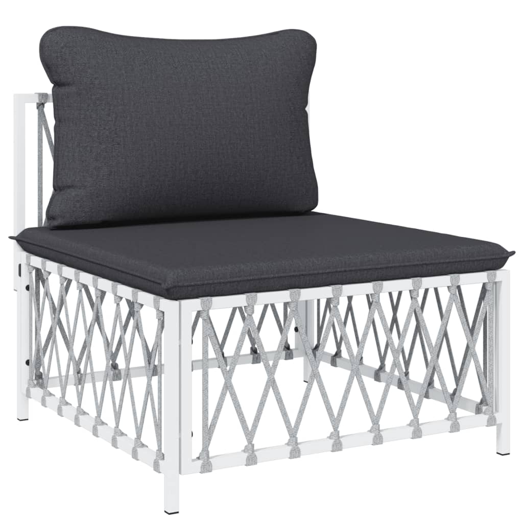 5-Delige Loungeset Met Kussens Staal Wit 2x hoek + midden + voetensteun + Tafel
